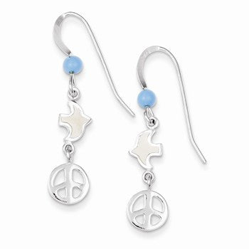 Sterling Silver Enameled Dove w/Peace symbol Earrings