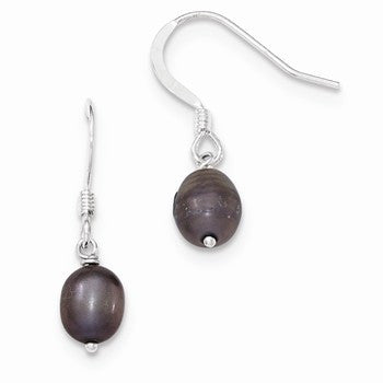 Sterling Silver Black Freshwater Cultured Pearl Dangle Earrings