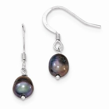 Sterling Silver Black Freshwater Cultured Pearl Dangle Earrings