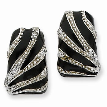 Sterling Silver, CZ Stone Black Polished Textured Fancy Earrings