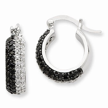 Sterling Silver Black White CZ Hoop Earrings