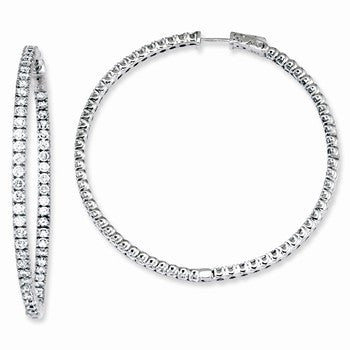 Sterling Silver CZ 124 Stones In & Out Round Hoop Earrings