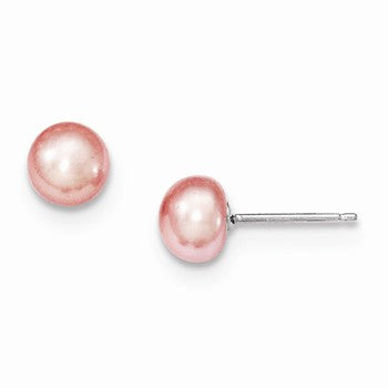 Sterling Silver 6.5-7mm Rose Freshwater CulturedButton Pearl Earrings