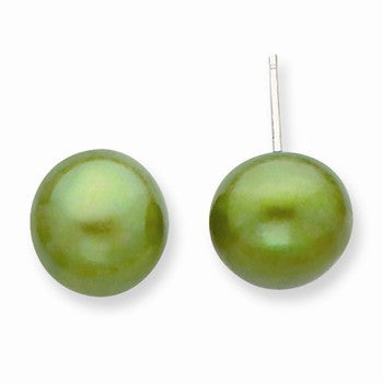 Sterling Silver 10-10.5mm FW Cult. Button Pearl Green Earrings