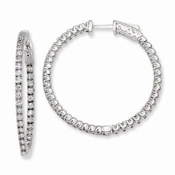 Sterling Silver Rhodium-plated CZ In & Out Hinged Hoop Earrings