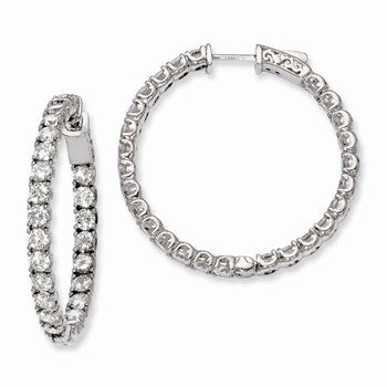 Sterling Silver Rhodium-plated CZ In & Out Hinged Hoop Earrings