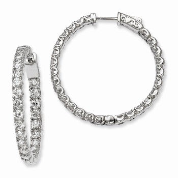 Sterling Silver Rhodium-plated CZ In & Out Hinged Hoop Earrings