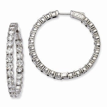 Sterling Silver Rhodium-plated CZ In & Out Hinged Hoop Earrings