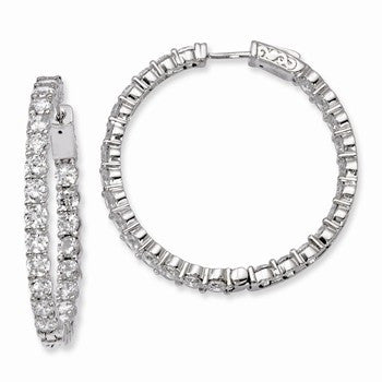 Sterling Silver Rhodium-plated CZ In & Out Hinged Hoop Earrings