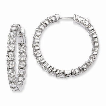 Sterling Silver Rhodium-plated CZ In & Out Hinged Hoop Earrings