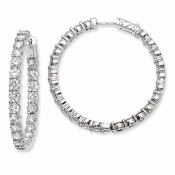 Sterling Silver Rhodium-plated CZ In & Out Hinged Hoop Earrings