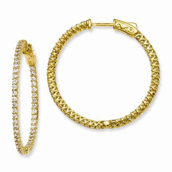 Sterling Silver Yellow-plated CZ In & Out Hinged Hoop Earrings