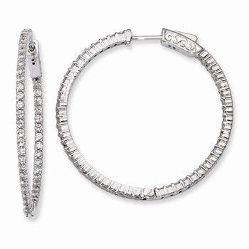 Sterling Silver Rhodium-plated CZ In & Out Hinged Hoop Earrings