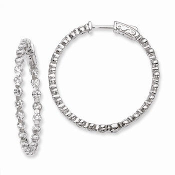 Sterling Silver Rhodium-plated CZ In & Out Hinged Hoop Earrings