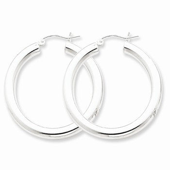 Sterling Silver Rhodium-plated 4mm Round Hoop Earrings