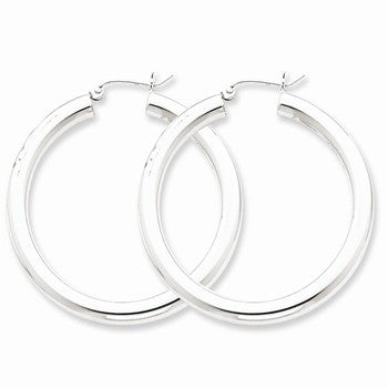 Sterling Silver Rhodium-plated 4mm Round Hoop Earrings