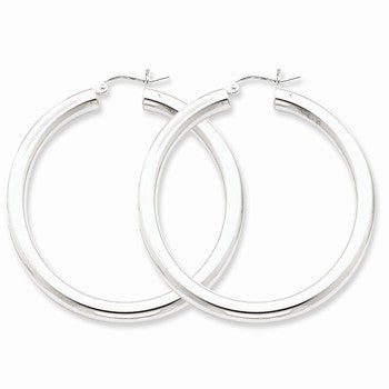 Sterling Silver Rhodium-plated 4mm Round Hoop Earrings