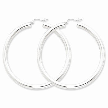 Sterling Silver Rhodium-plated 4mm Round Hoop Earrings