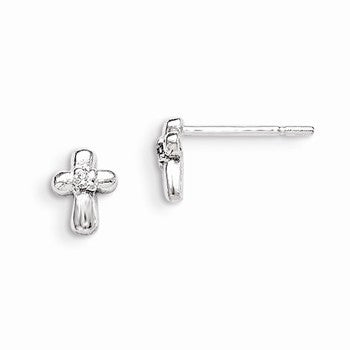 Sterling Silver Cross with CZ Post Earrings