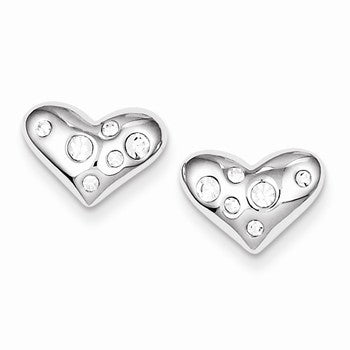 Sterling Silver Rhodium Plated CZ Heart Post Earrings