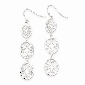 Sterling Silver Diamond-cut Ovals Dangle Earrings