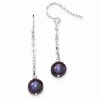 Sterling Silver Black Freshwater Cultured Pearl Bead Drop Earrings