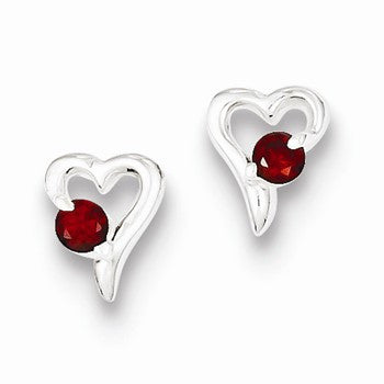 Sterling Silver with Red CZ Heart Post Earrings
