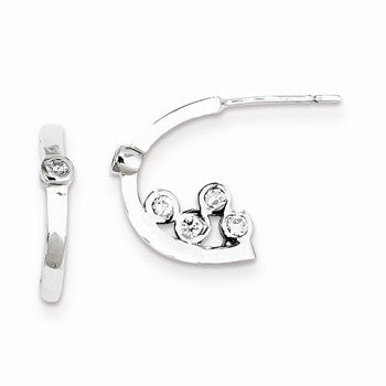 Sterling Silver Rhodium Plated CZ Fancy Hoop Post Earrings