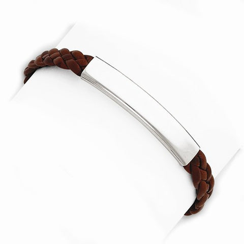 Sterling Silver Brown Braided Leather Bracelet