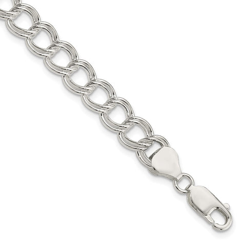 Sterling Silver 7.75mm Polished Double Link Charm Bracelet