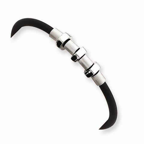 Sterling Silver Sat and Polished Rubber Bracelet