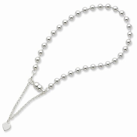 Amore La Vita 4mm Sterling Silver Rhodium Plated Beaded Dangling Heart Magnetic Clasp Bracelet