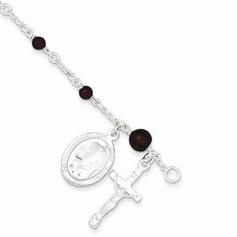 Sterling Silver & Rhodolite Garnet Polished Childrens Rosary Bracelet