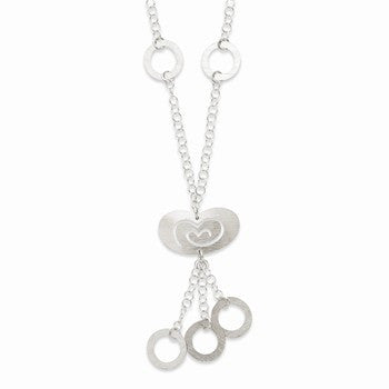 Sterling Silver Polished & Textured Heart Drop Necklace