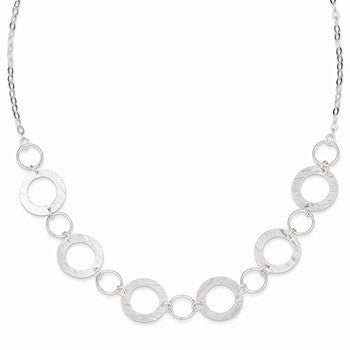 Sterling Silver Polished & Textured Fancy Circle Necklace