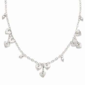 Sterling Silver Polished & Textured Beaded Heart Necklace