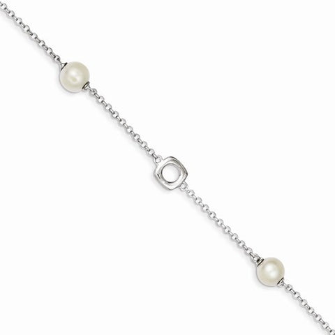 Sterling Silver Open Squares and Fw Pearl Toggle Bracelet