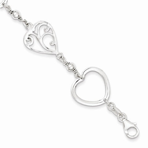 Sterling Silver Polished Heart Link Bracelet