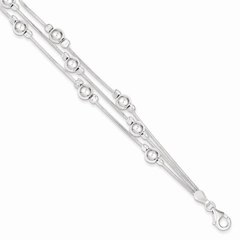 Sterling Silver Polished Bead Snake Chain Bracelet