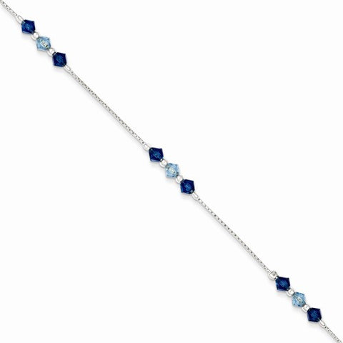 Sterling Silver Polished Aquamarine Capri Blue Glass Bead Bracelet