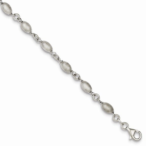 Sterling Silver Brushed Oval Hollow Bead Bracelet