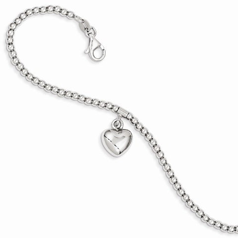 Sterling Silver Polished Beaded with Heart Bracelet