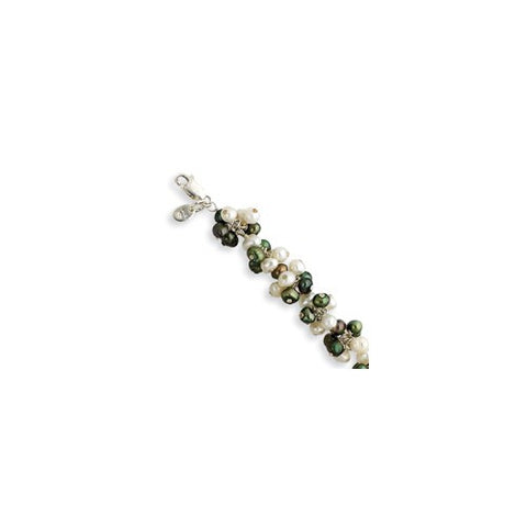 Sterling Silver White Green Freshwater Cultured Pearl Bracelet