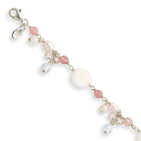 Sterling Silver Cherry Qtz Opal Fw Cult Pink & Mother Of Pearl Bracelet