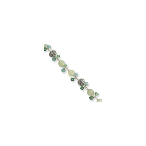 Sterling Silver Prehnite Amazonite Aventurine Silver Bead Bracelet