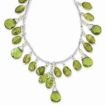 Sterling Silver Green Crystal & Peridot Drop Necklace