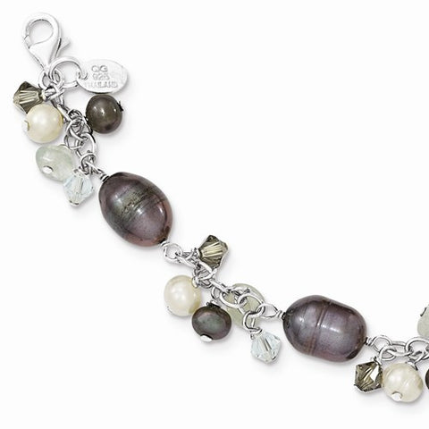Sterling Silver Blue Azore Crystal Freshwater Cultured Pearl Bracelet