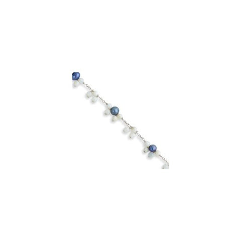 Sterling Silver White Agate Blue Cultured Pearl Bracelet