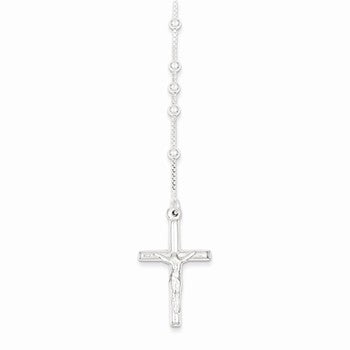 Sterling Silver Polished Rosary Necklace