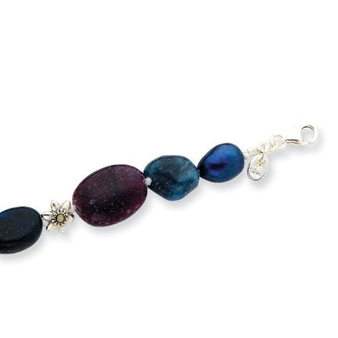 Sterling Silver Charoite Sodalite Lapis Blue Cultured Pearl Bracelet